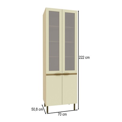 Cristaleira Nanda 4 Portas com Vidro e Led Nature/Arenas - Tecno Mobili