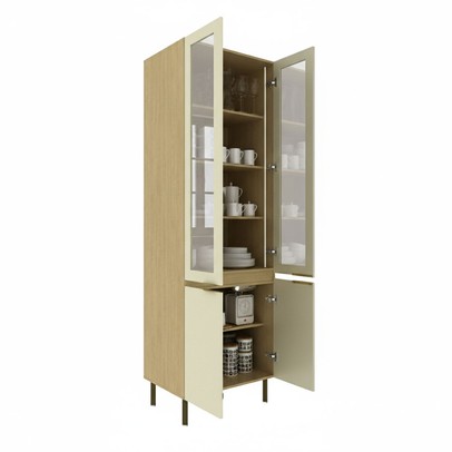 Cristaleira Nanda 4 Portas com Vidro e Led Nature/Arenas - Tecno Mobili