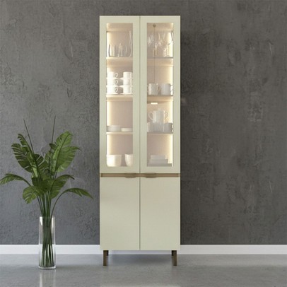 Cristaleira Nanda 4 Portas com Vidro e Led Nature/Arenas - Tecno Mobili