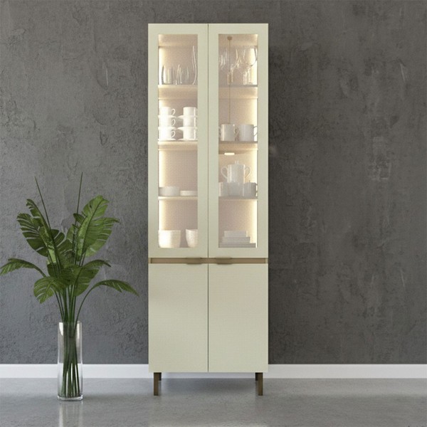 Cristaleira Nanda 4 Portas com Vidro e Led Nature/Arenas - Tecno Mobili