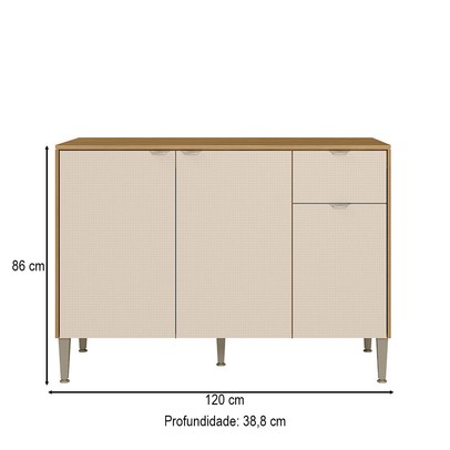 Balcão de Cozinha 120 Cm Soul 3 Portas 1 Gaveta Freijó/Soft - Kits Paraná