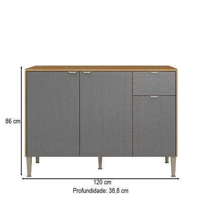 Balcão de Cozinha 120 Cm Soul 3 Portas 1 Gaveta Freijó/Gris - Kits Paraná