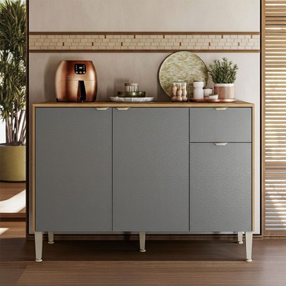Balcão de Cozinha 120 Cm Soul 3 Portas 1 Gaveta Freijó/Gris - Kits Paraná