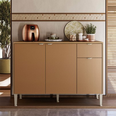 Balcão de Cozinha 120 Cm Soul 3 Portas 1 Gaveta Freijó/Caramelo - Kits Paraná