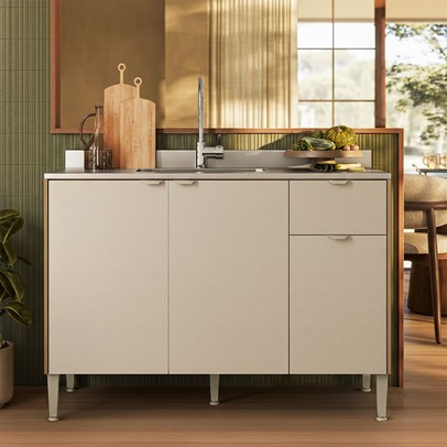 Balcão de Cozinha para Pia 120 Cm Soul 3 Portas 1 Gaveta Freijó/Soft - Kits Paraná