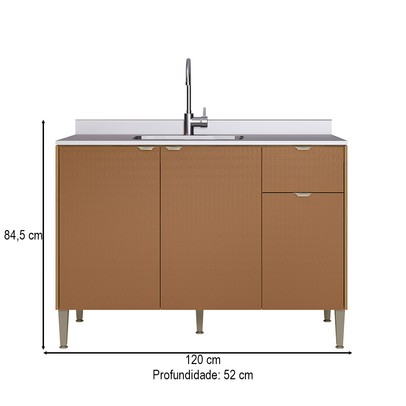 Balcão de Cozinha para Pia 120 Cm Soul 3 Portas 1 Gaveta Freijó/Caramelo - Kits Paraná