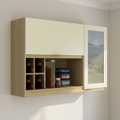 Armário Aéreo Cozinha 120cm 2 Portas com Vidro Nature/Arenas - Tecno Mobili