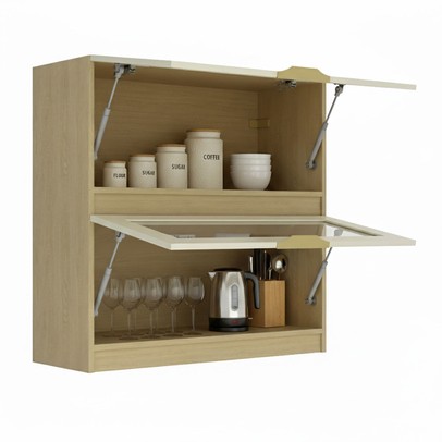 Armário Aéreo Cozinha 80 Cm 2 Portas com Vidro Nature/Arenas - Tecno Mobili