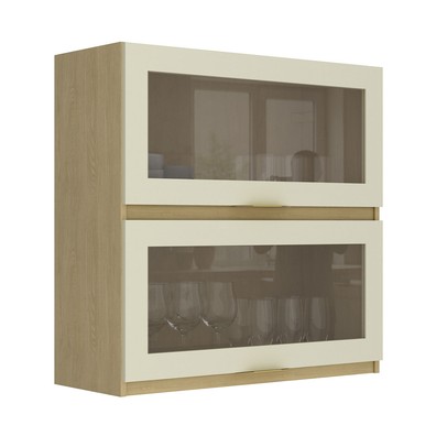 Armário Aéreo Cozinha 80 Cm 2 Portas com Vidro Nature/Arenas - Tecno Mobili