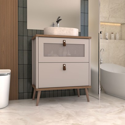 Armário de Banheiro Flandre 60 Cm 1 Porta e 1 Gaveta 100% Mdf Capuccino/Freijó - Panorama Móveis