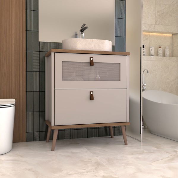 Armário de Banheiro Flandre 60 Cm 1 Porta e 1 Gaveta 100% Mdf Capuccino/Freijó - Panorama Móveis