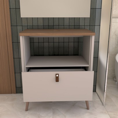 Armário de Banheiro Flandre 60 Cm 1 Porta e 1 Gaveta 100% Mdf Capuccino/Freijó - Panorama Móveis
