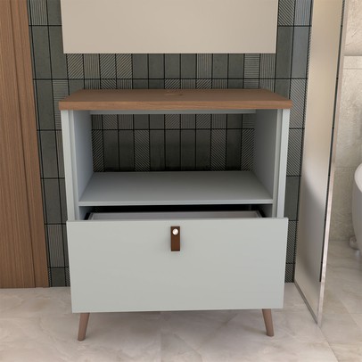 Armário de Banheiro Flandre 60 Cm 1 Porta e 1 Gaveta 100% Mdf Pistache/Freijó - Panorama Móveis