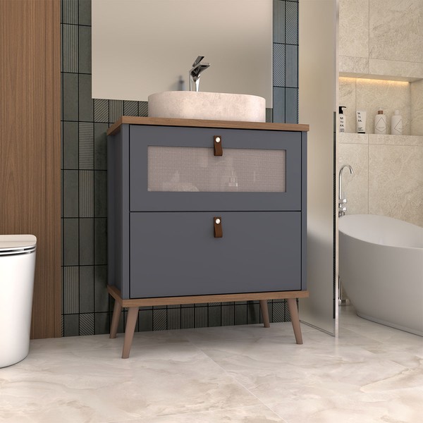 Armário de Banheiro Flandre 60 Cm 1 Porta e 1 Gaveta 100% Mdf Titanium/Freijó - Panorama Móveis