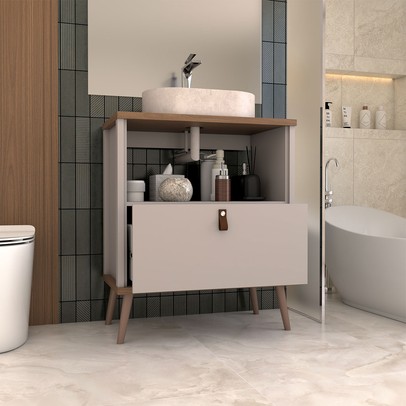 Armário de Banheiro Flandre 80 Cm 1 Porta e 1 Gaveta 100% Mdf Capuccino/Freijó - Panorama Móveis