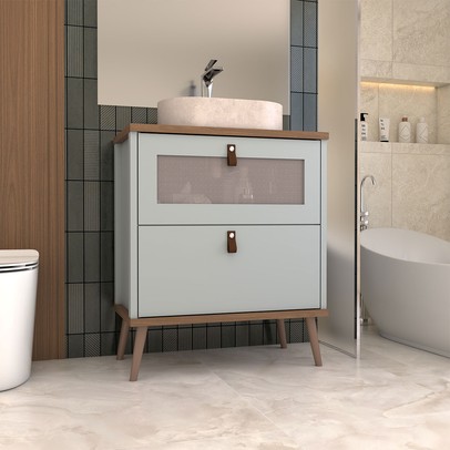 Armário de Banheiro Flandre 80 Cm 1 Porta e 1 Gaveta 100% Mdf Pistache/Freijó - Panorama Móveis