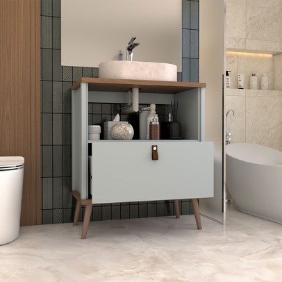 Armário de Banheiro Flandre 80 Cm 1 Porta e 1 Gaveta 100% Mdf Pistache/Freijó - Panorama Móveis