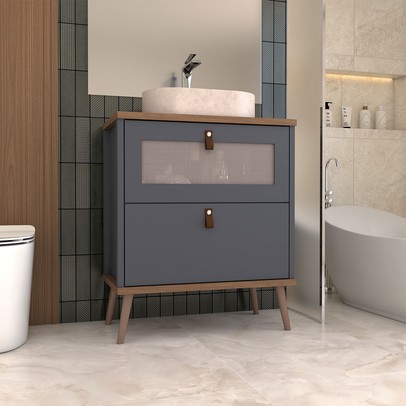 Armário de Banheiro Flandre 80 Cm 1 Porta e 1 Gaveta 100% Mdf Titanium/Freijó - Panorama Móveis