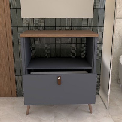 Armário de Banheiro Flandre 80 Cm 1 Porta e 1 Gaveta 100% Mdf Titanium/Freijó - Panorama Móveis