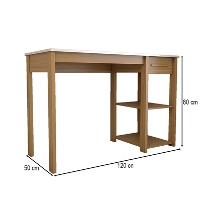 Mesa Escrivaninha Room 1 Gaveta 2 Prateleiras 100% Mdf Branco Brilho/Amêndia - Panorama Móveis