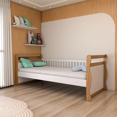 Cama Infantil Mary 100% Mdf Branco Brilho/Amêndoa - Panorama Móveis