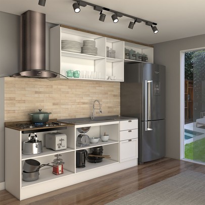 Cozinha Competa Omaha 8 Portas 3 Gavetas 100% Mdf Branco/ébano - Panorama Móveis