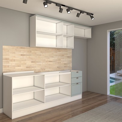 Cozinha Competa Omaha 8 Portas 3 Gavetas 100% Mdf Branco/Fendi - Panorama Móveis