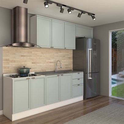 Cozinha Competa Omaha 8 Portas 3 Gavetas 100% Mdf Branco/Fendi - Panorama Móveis