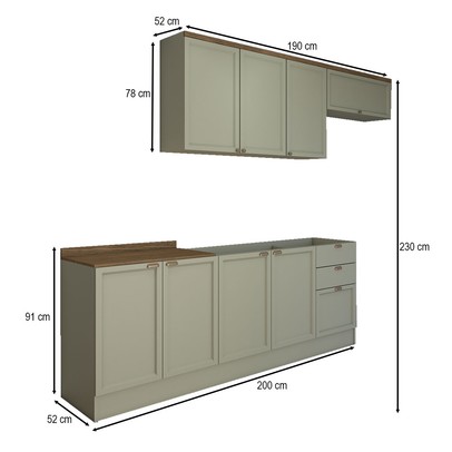 Cozinha Competa Omaha 8 Portas 3 Gavetas 100% Mdf Mint/Fendi - Panorama Móveis