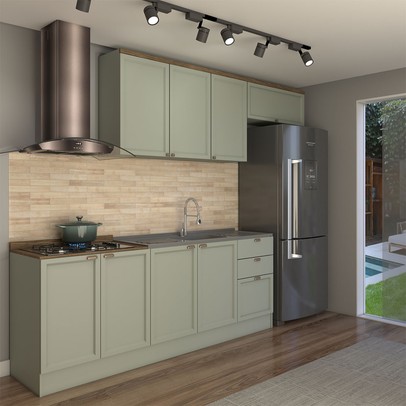 Cozinha Competa Omaha 8 Portas 3 Gavetas 100% Mdf Mint/Fendi - Panorama Móveis