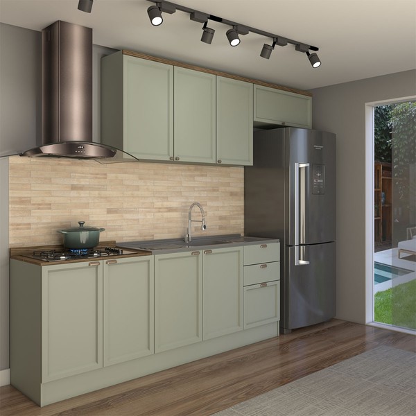 Cozinha Competa Omaha 8 Portas 3 Gavetas 100% Mdf Mint/Fendi - Panorama Móveis