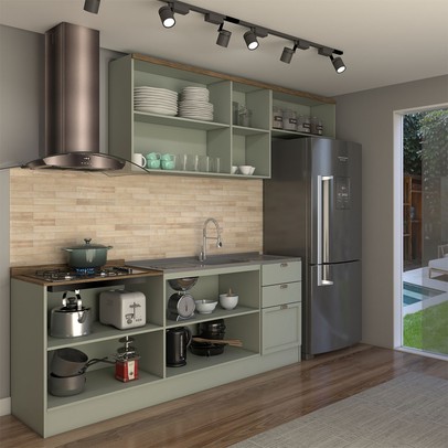 Cozinha Competa Omaha 8 Portas 3 Gavetas 100% Mdf Mint/Fendi - Panorama Móveis