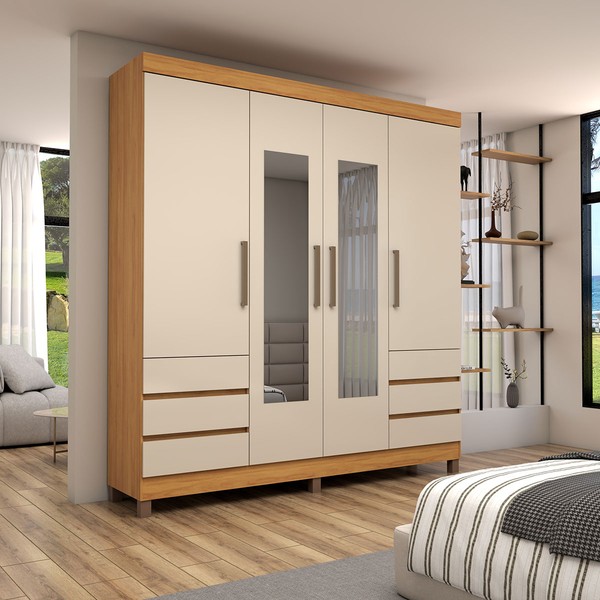 Guarda-Roupa Casal Romenia 4 Portas 6 Gavetas Cinamomo/Off White - Panorama Móveis