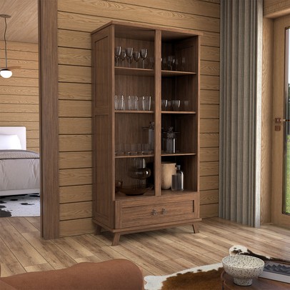 Cristaleira Caen 2 Portas 1 Gaveta Madeira Maciça Imbuia - Panorama Móveis