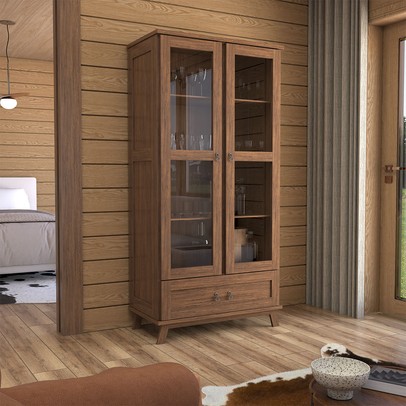 Cristaleira Caen 2 Portas 1 Gaveta Madeira Maciça Imbuia - Panorama Móveis