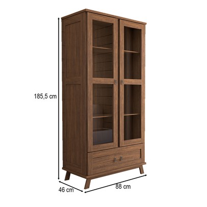 Cristaleira Caen 2 Portas 1 Gaveta Madeira Maciça Imbuia - Panorama Móveis