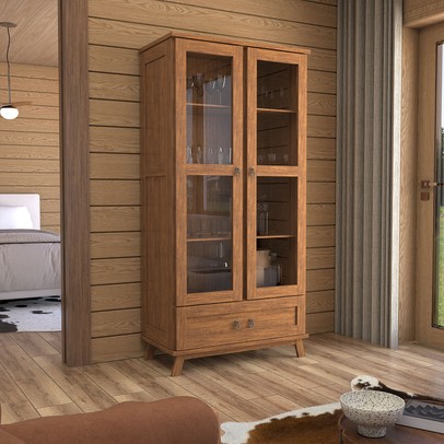 Cristaleira Caen 2 Portas 1 Gaveta Madeira Maciça Ypê - Panorama Móveis