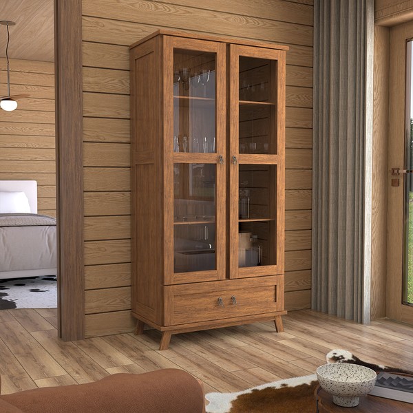 Cristaleira Caen 2 Portas 1 Gaveta Madeira Maciça Ypê - Panorama Móveis