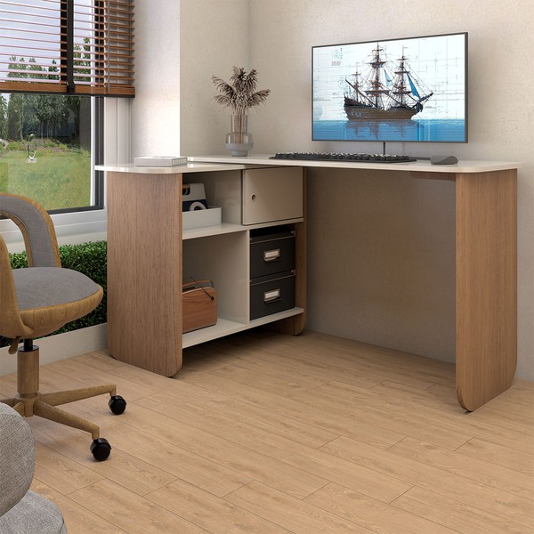 Mesa Escrivaninha Office 1 Porta Cinamomo/Off White - Panorama Móveis