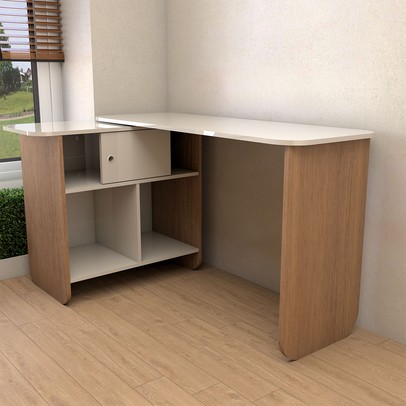 Mesa Escrivaninha Office 1 Porta Cinamomo/Off White - Panorama Móveis