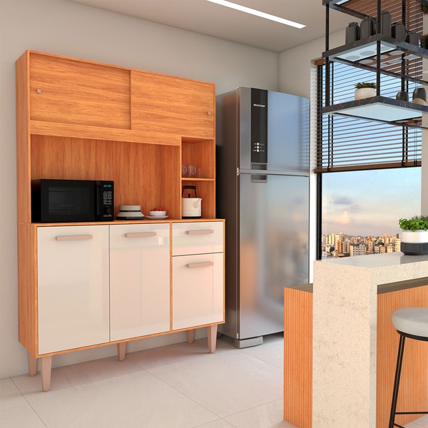 Cozinha Compacta Inglaterra 5 Potas 1 Gaveta Cinamomo/Off White - Panorama Móveis