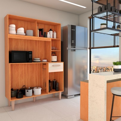 Cozinha Compacta Inglaterra 5 Potas 1 Gaveta Cinamomo/Off White - Panorama Móveis