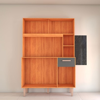 Cozinha Compacta Inglaterra 5 Potas 1 Gaveta Cinamomo/Grafite - Panorama Móveis