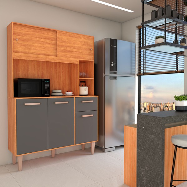 Cozinha Compacta Inglaterra 5 Potas 1 Gaveta Cinamomo/Grafite - Panorama Móveis