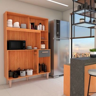 Cozinha Compacta Inglaterra 5 Potas 1 Gaveta Cinamomo/Grafite - Panorama Móveis