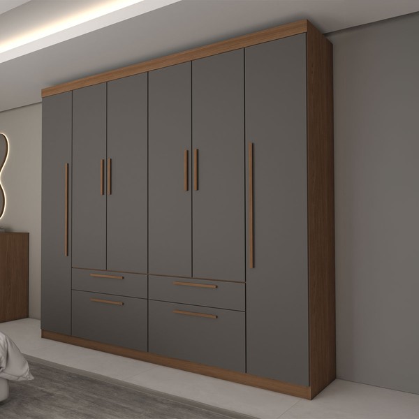 Guarda-Roupa Casal Fortaleza 6 Portas 4 Gavetas Jatoba/Grafite - Panorama Móveis