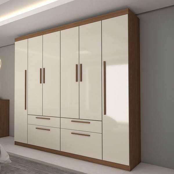 Guarda-Roupa Casal Fortaleza 6 Portas 4 Gavetas Jatoba/Areia - Panorama Móveis