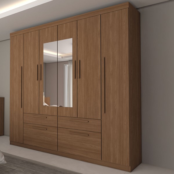 Guarda-Roupa Casal Fortaleza 6 Portas 4 Gavetas com Espelho Jatoba - Panorama Móveis