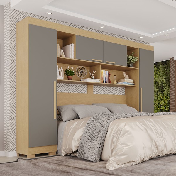 Guarda-Roupa Casal Modulado Odin Premium com Pés 4 Portas Jequitibá/Granizo - Pnr Móveis