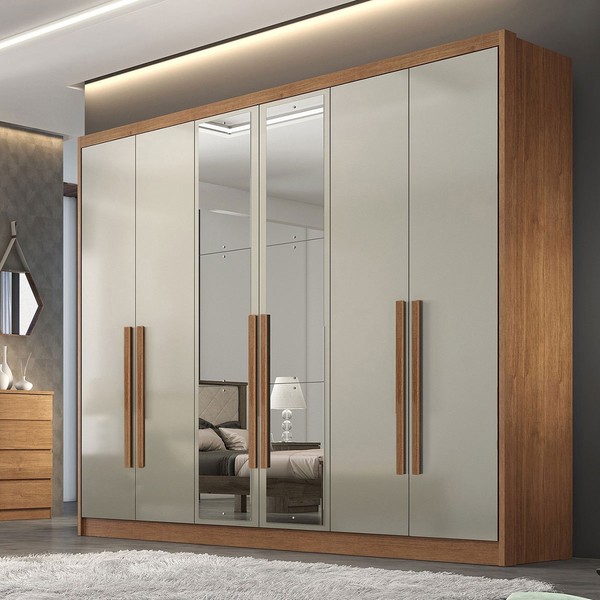 Guarda-Roupa Casal Kylo  6 Portas 8 Gavetas 100% Mdf com Espelho Camaru/Fendi - Pnr Móves